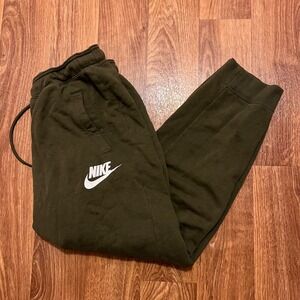 Nike Fleece Jogger Sweatpants Men Medium Olive Green Cargo Pockets Lounge